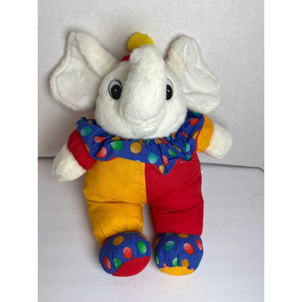 Vintage Hugfun Clown Elephant Plush 80s Harlequin Circus Stuffed Animal‎ 12 Inch